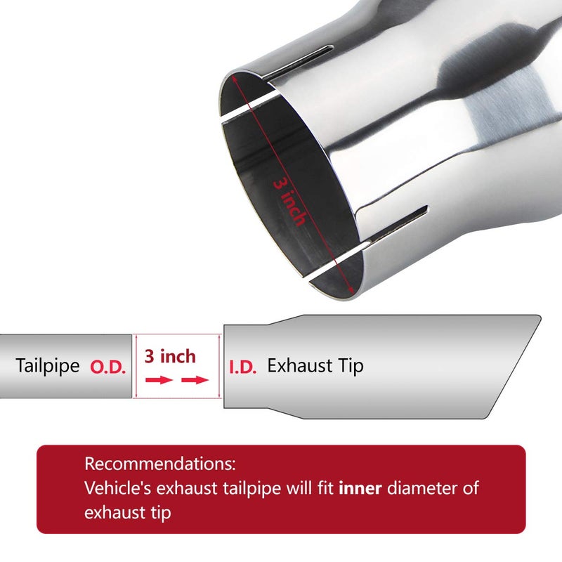 LCGP 3 Inch Inlet Exhaust tip 4" Inch Outlet 12" Long Clamp On Stainless Steel Exhaust Tailpipe Tip for Truck Polished - Image 3